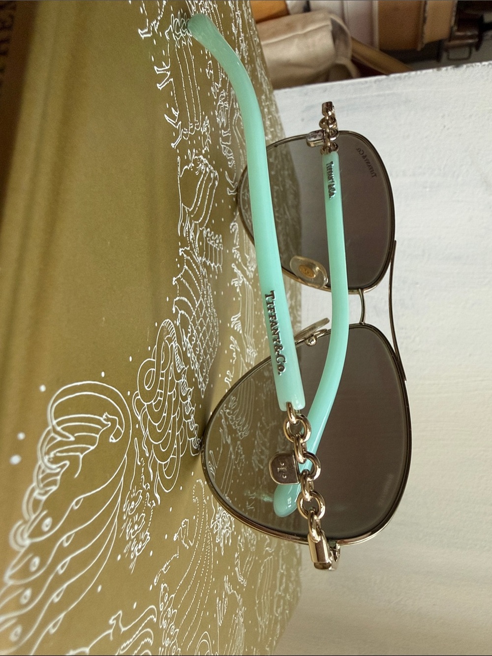 Tiffany & Co. Tiffany Mint and Gold Aviator Sunglasses